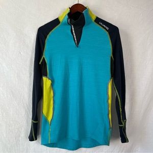 Ulvang merino wool Norwegian skiing base layer blue grey yellow women’s medium